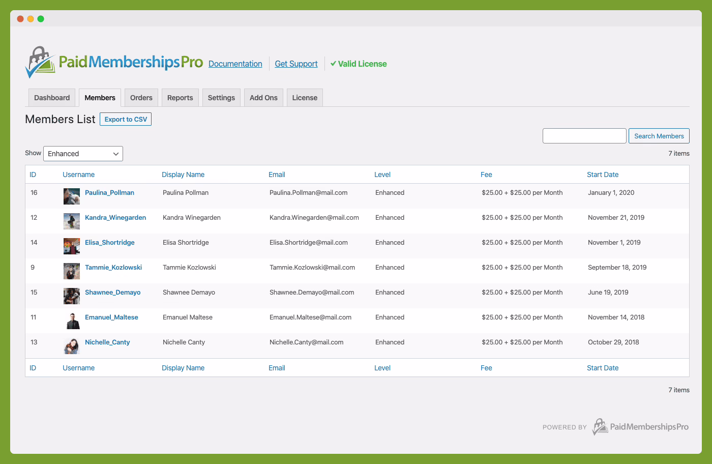 WordPress membership plugin admin dashboard with membership levels configured