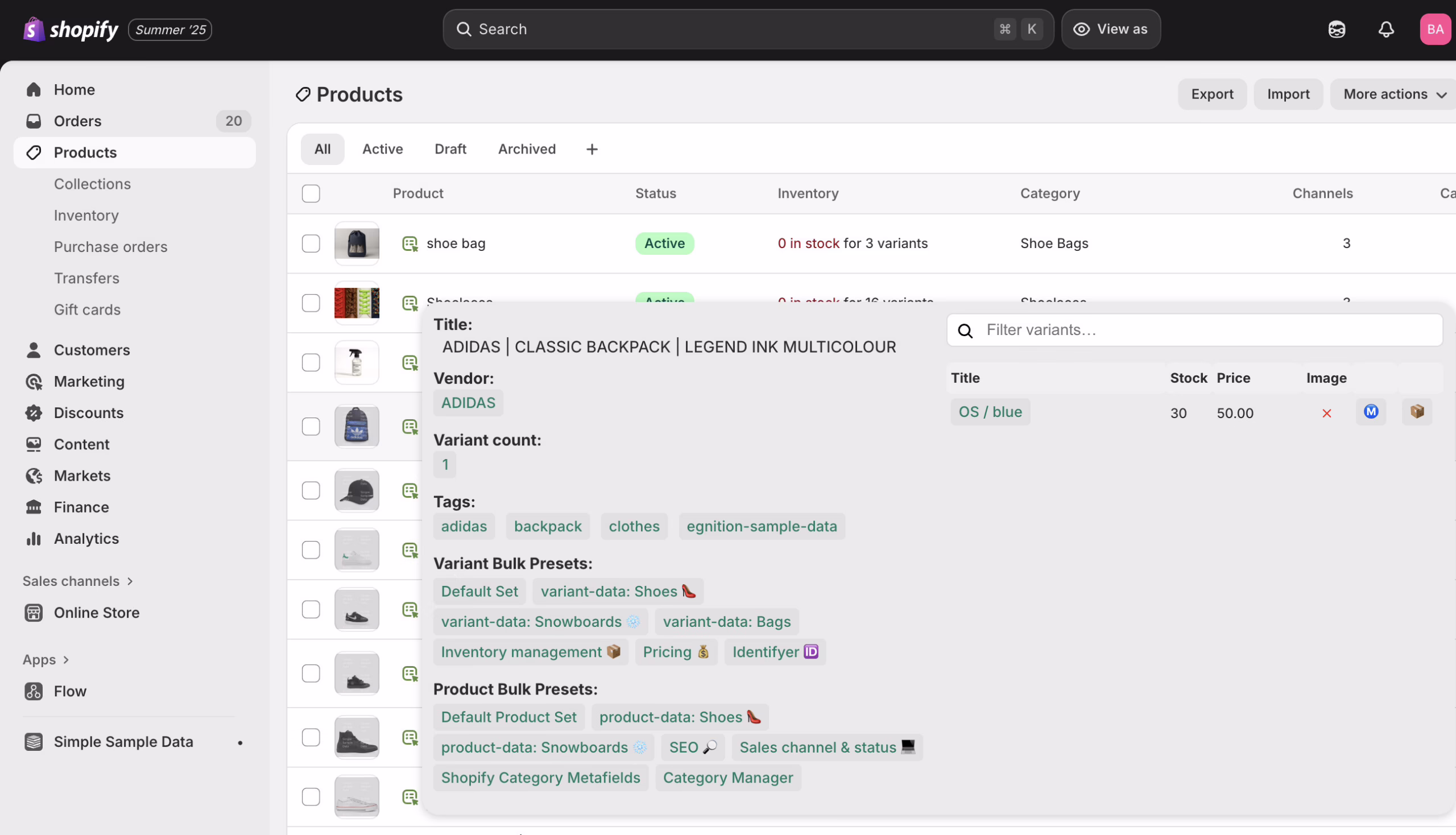 Shopify admin products bulk editor view during a data migration