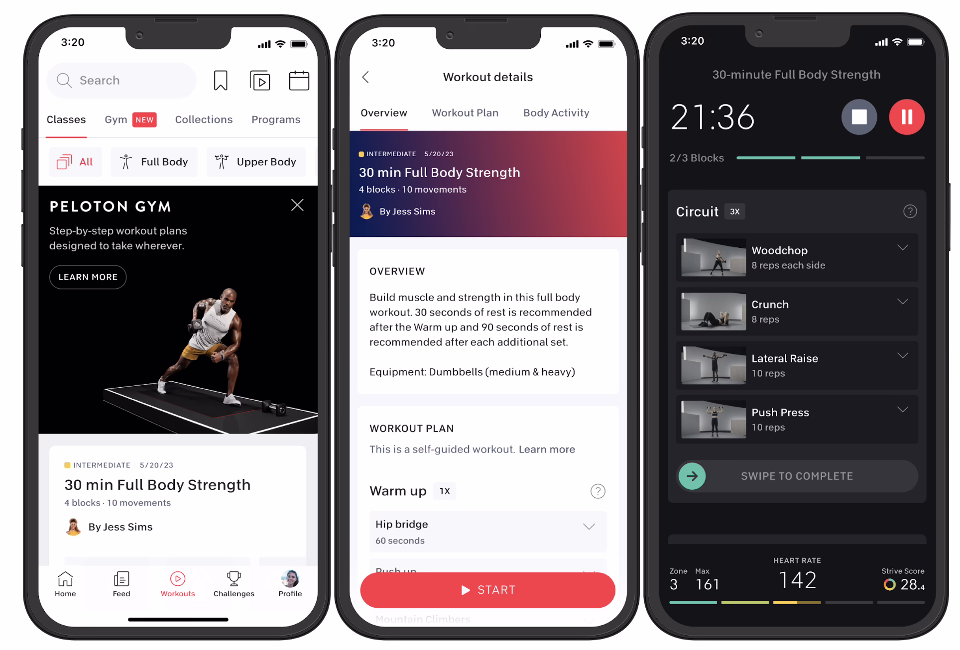 Peloton App membership example showing classes and program structure