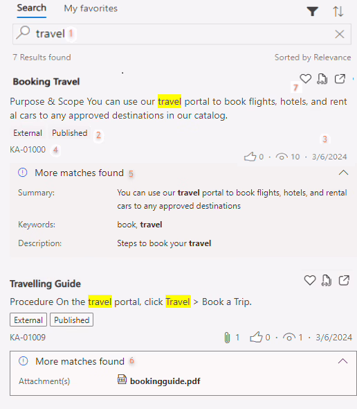 Help center knowledge base search results in a self-service portal