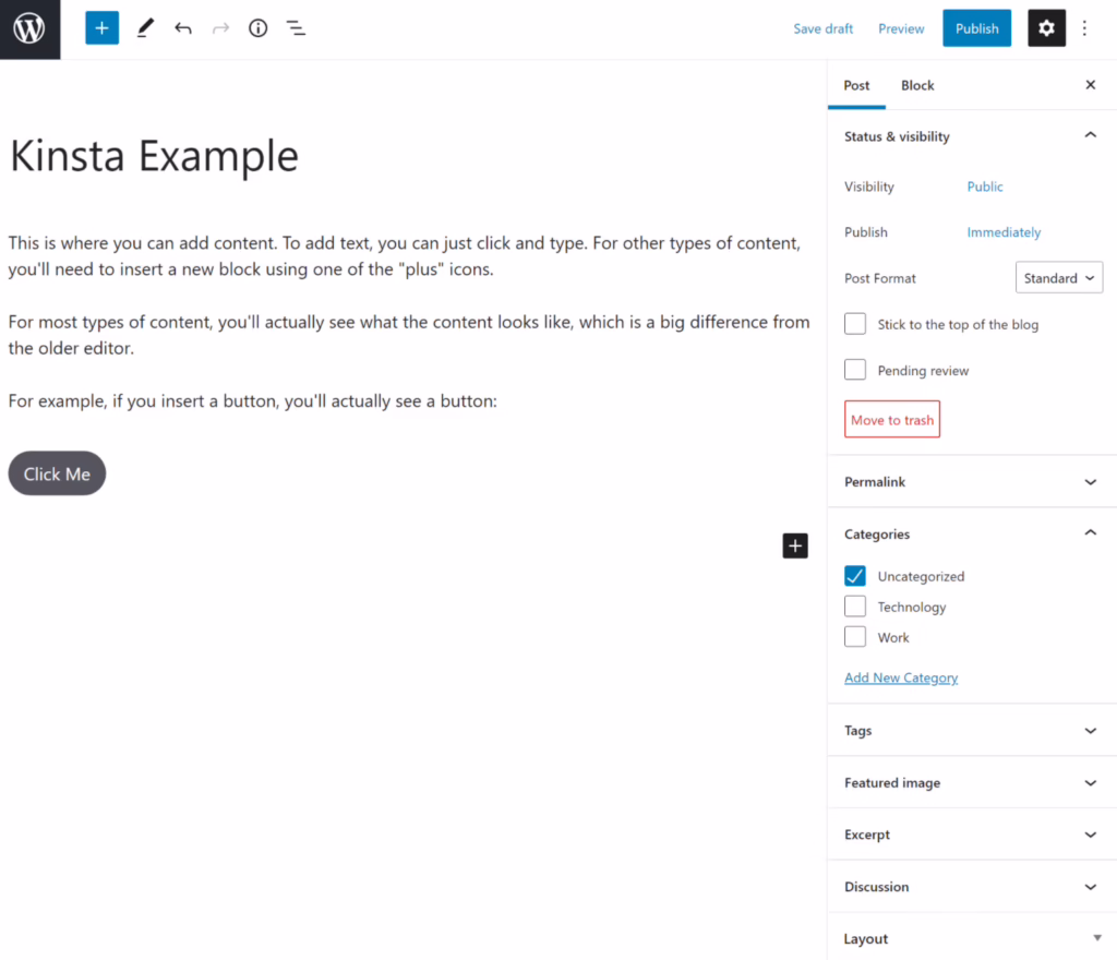 WordPress block editor screenshot showing content creation interface