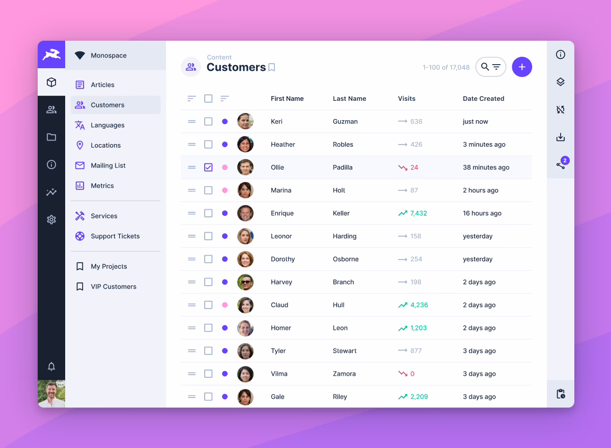 Directus admin panel showing collection table view for headless CMS content