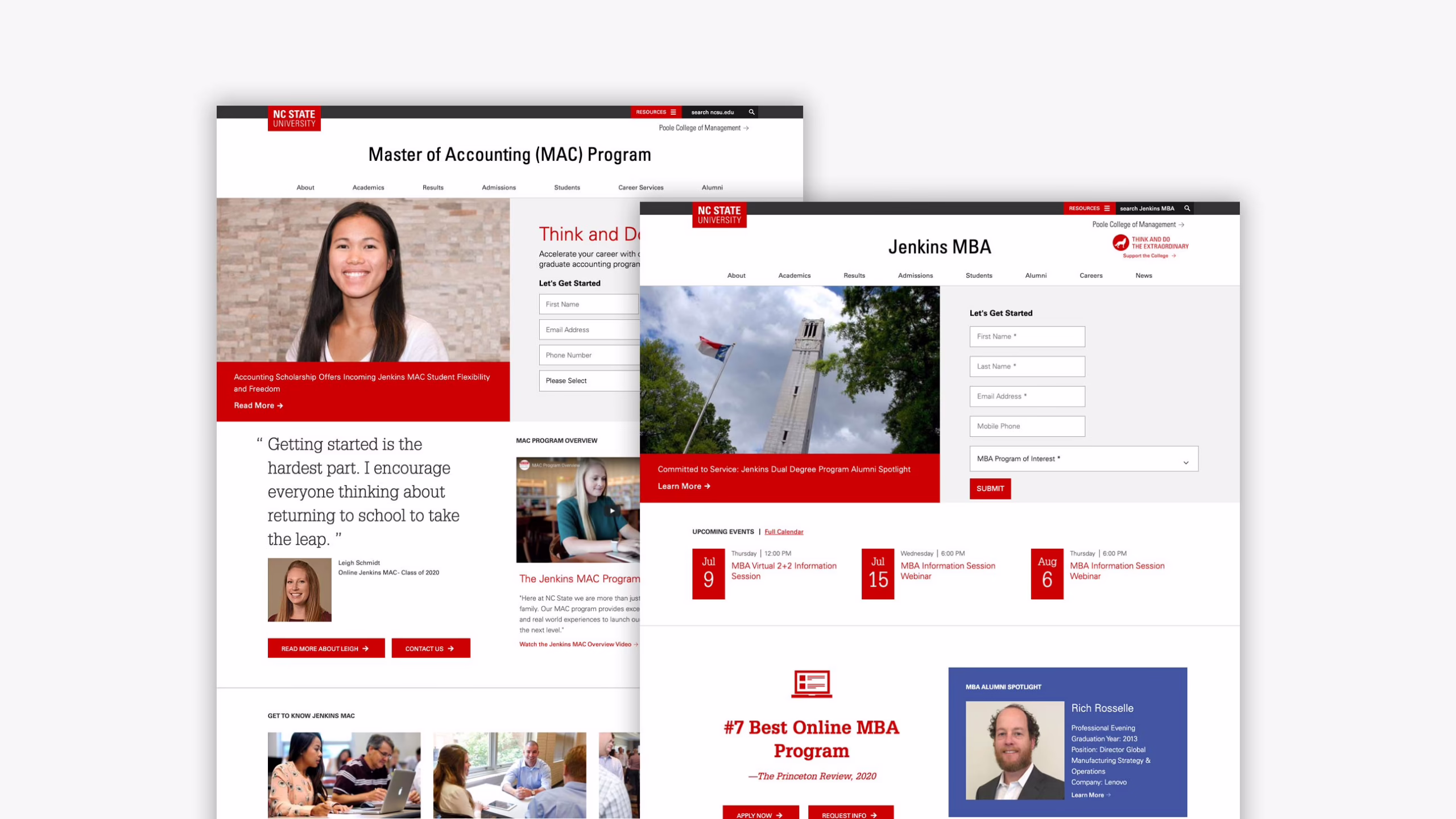 Screenshot of a university program page used in education website development