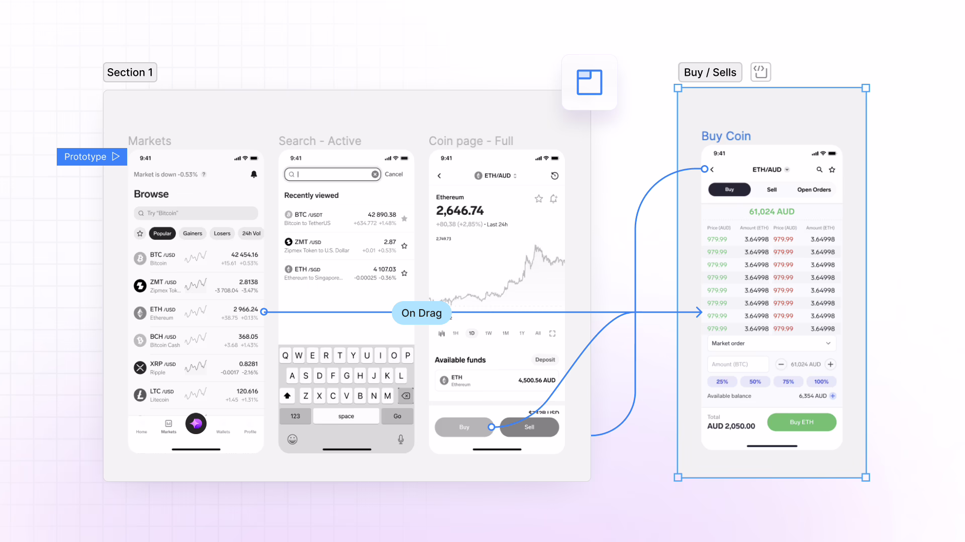 Figma wireframe and prototype screen from a UI UX design engagement
