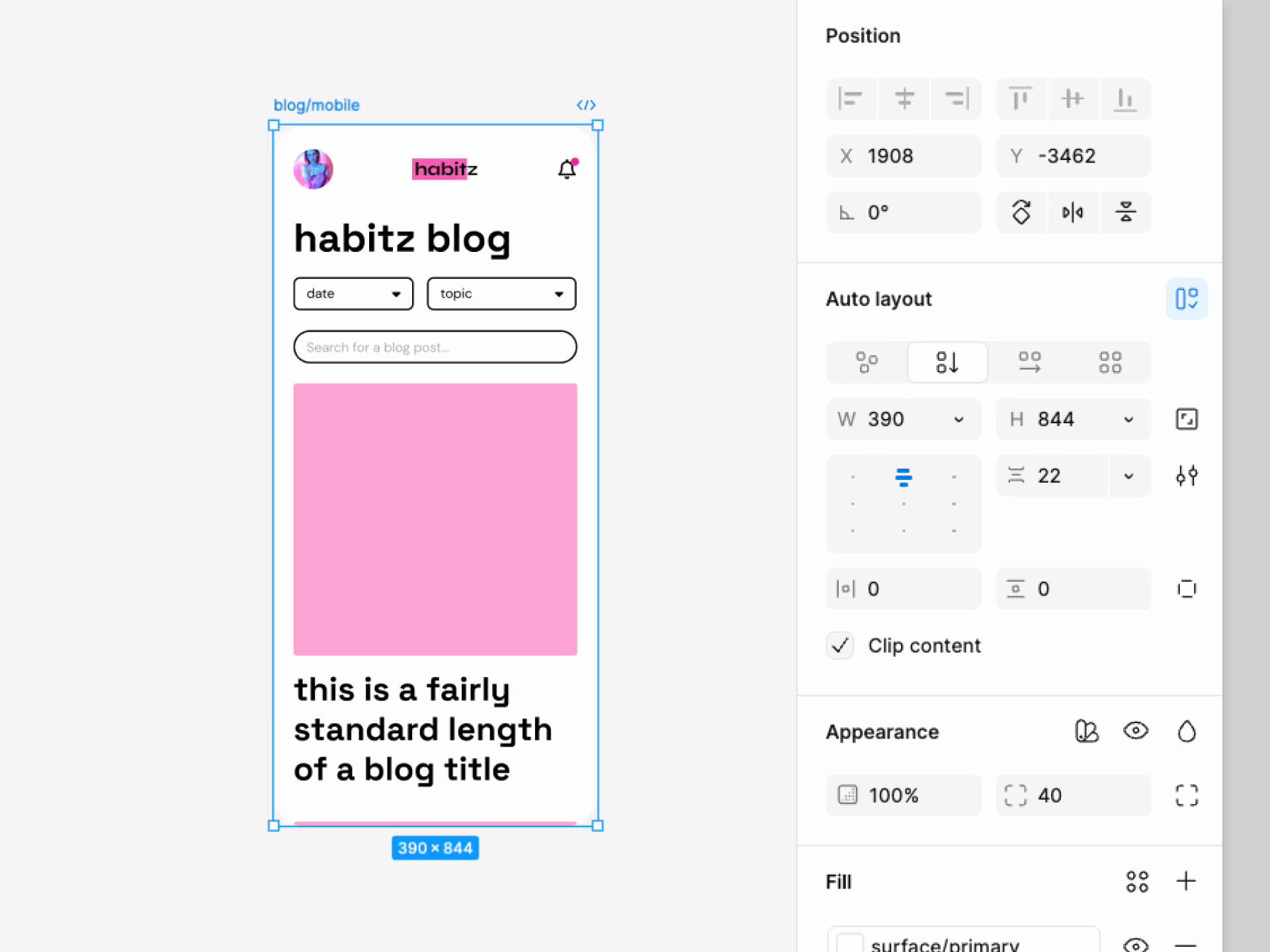 Figma auto layout panel used to prepare files for Webflow handoff