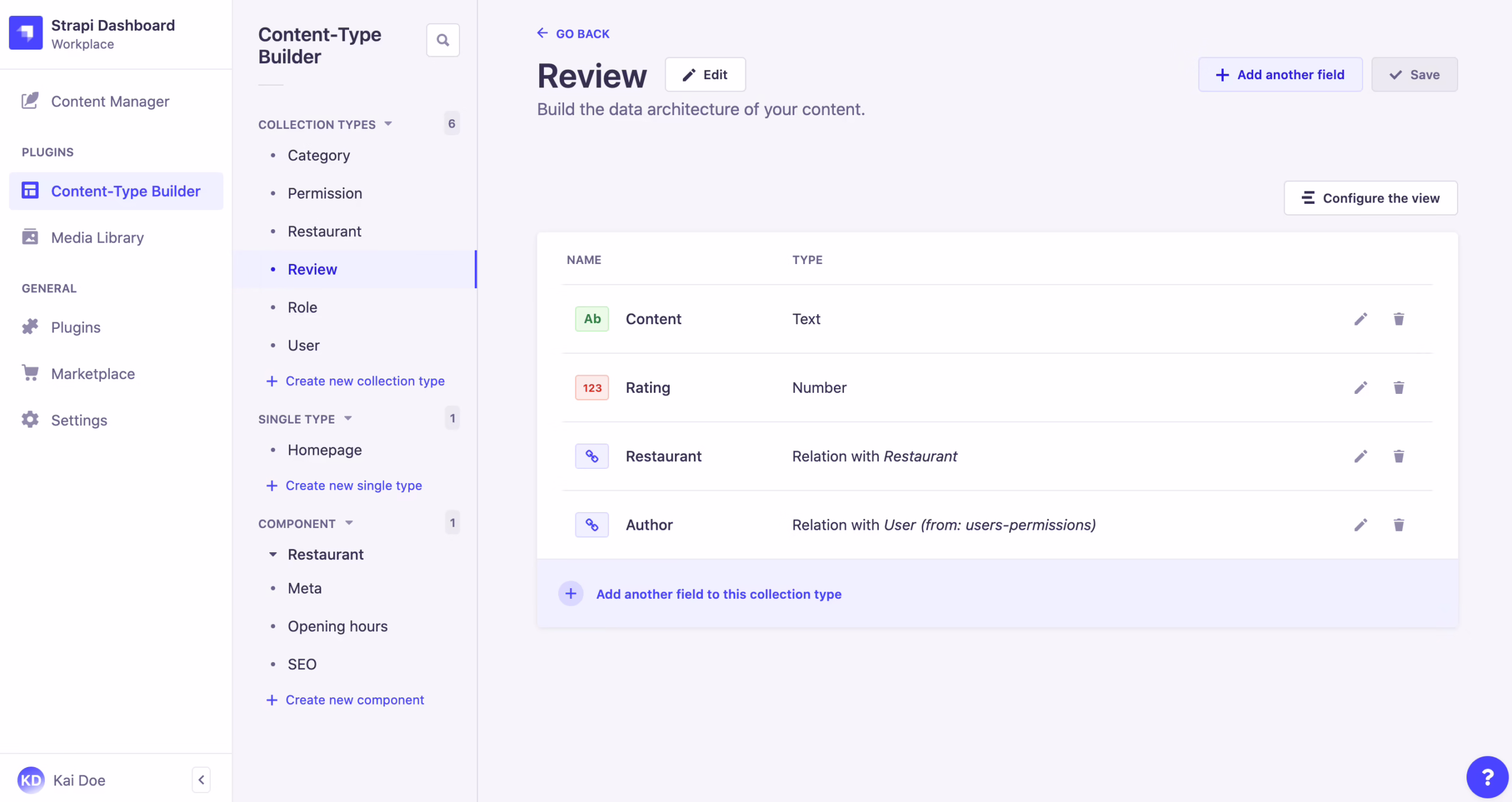 Strapi content type builder screenshot for headless CMS migration planning