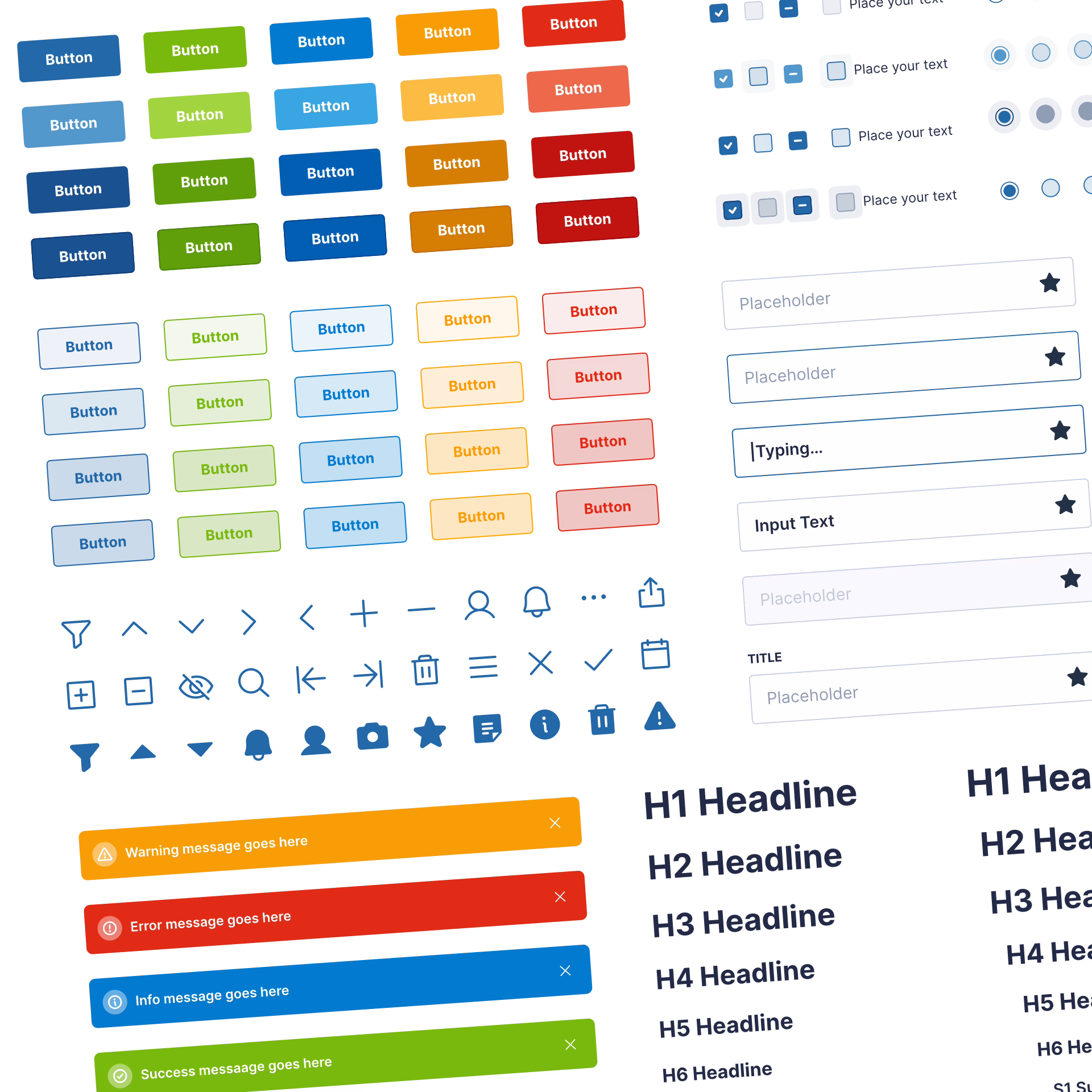 Design system components library showing UI tokens and reusable elements