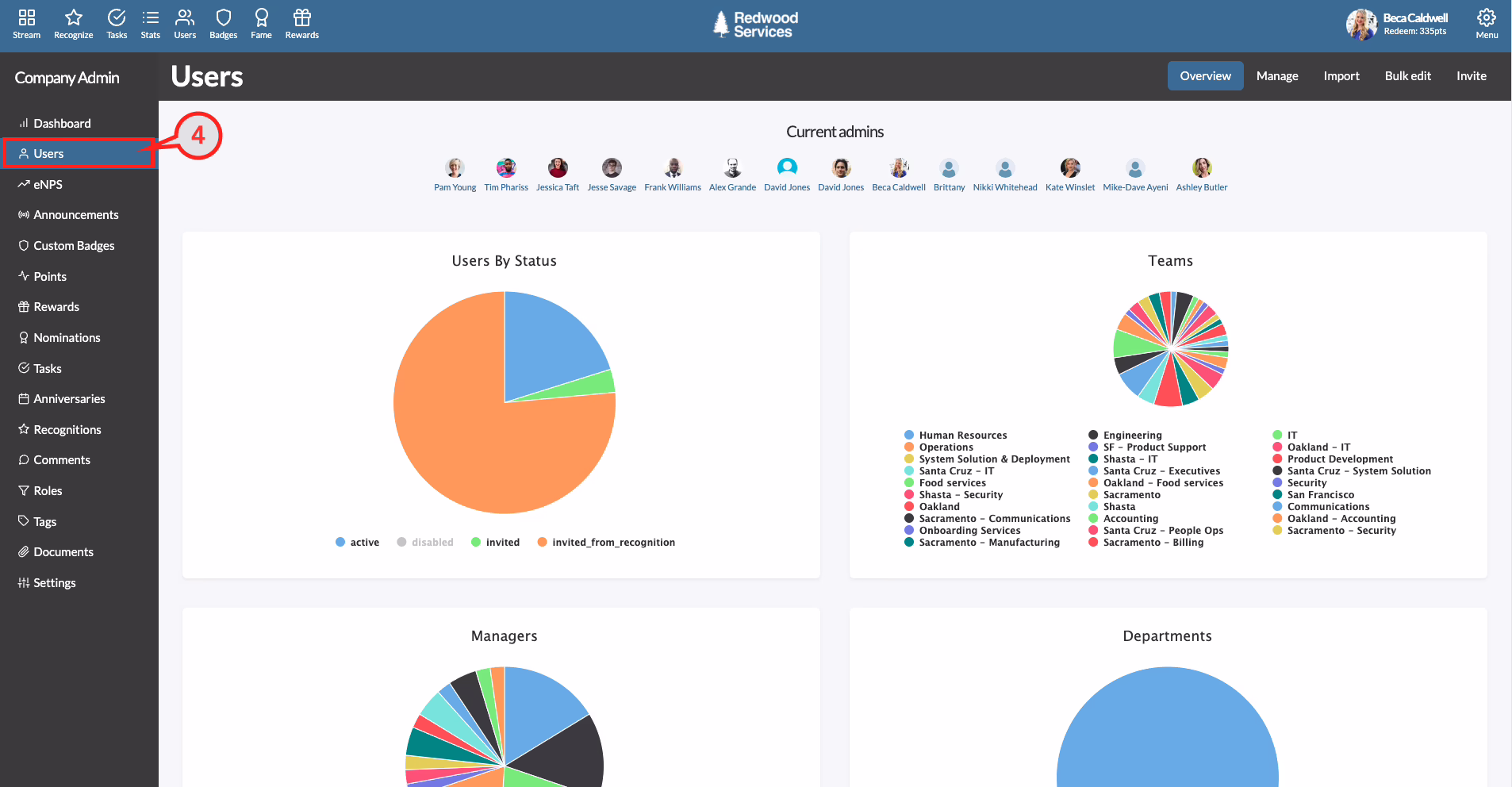Admin dashboard interface used in custom web portal development