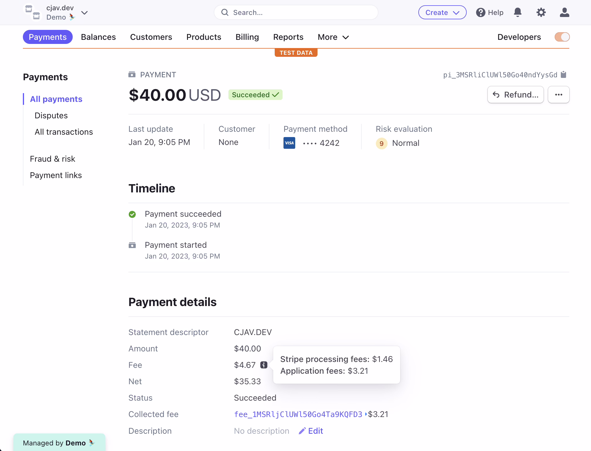 Stripe Connect dashboard used for marketplace payments and payouts