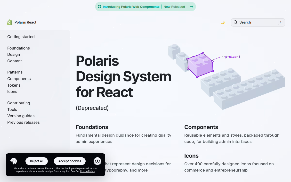Shopify Polaris design system documentation and components