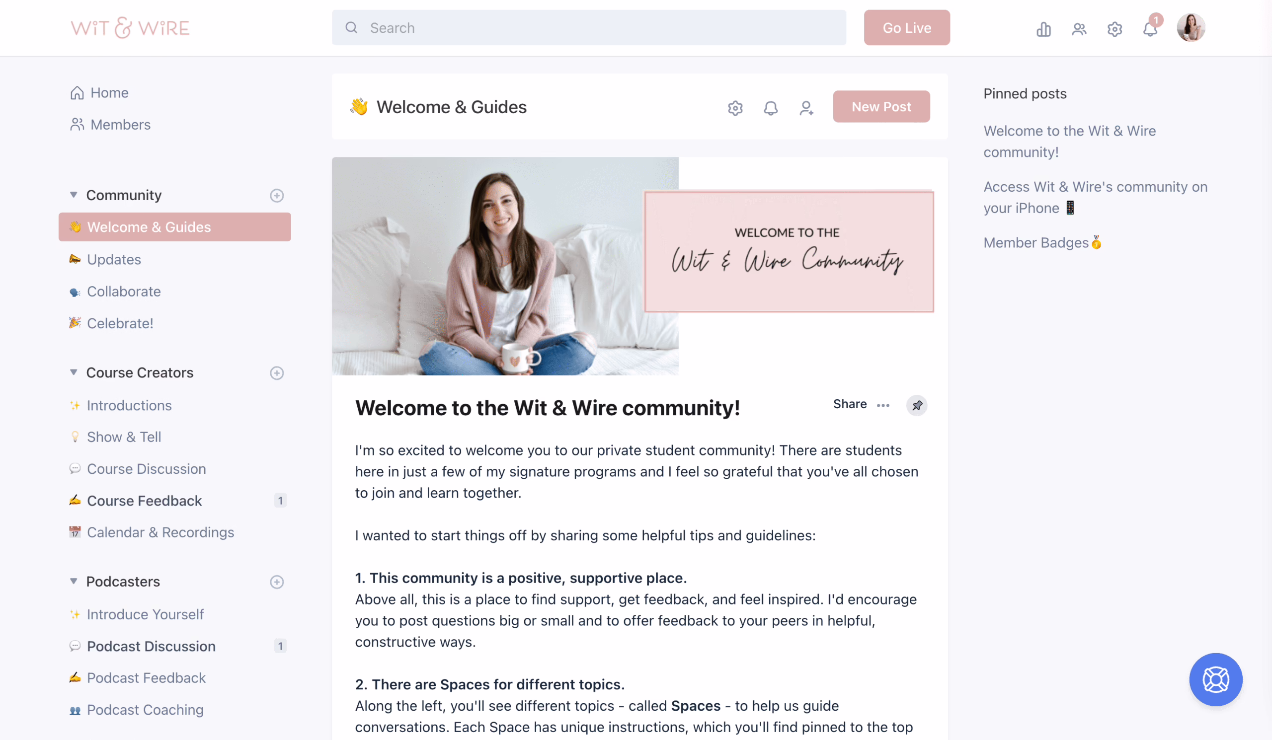 Circle community platform interface used by a paid membership site community