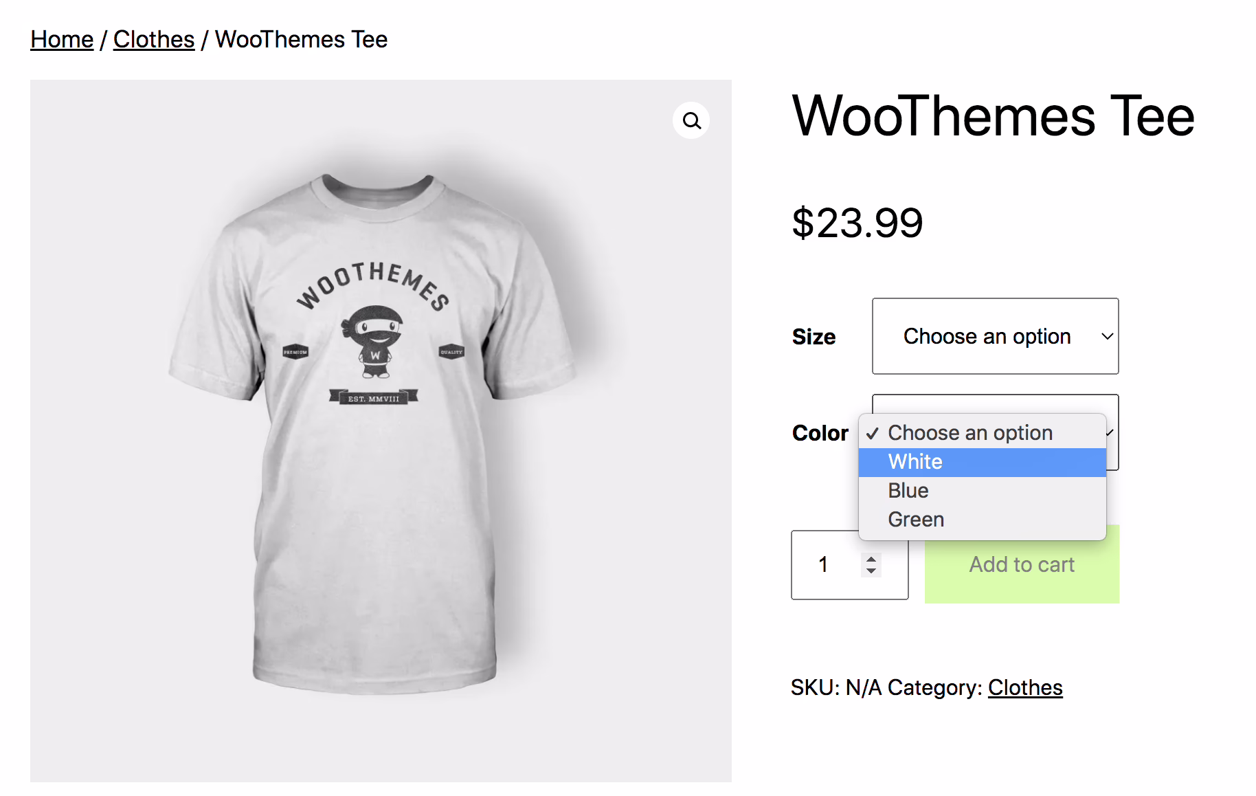 WordPress ecommerce product page built with WooCommerce showing images and add to cart